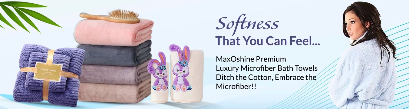 Maxoshine's Luxury and Premium Microfiber Bath Towels with a woman wrapped in towel